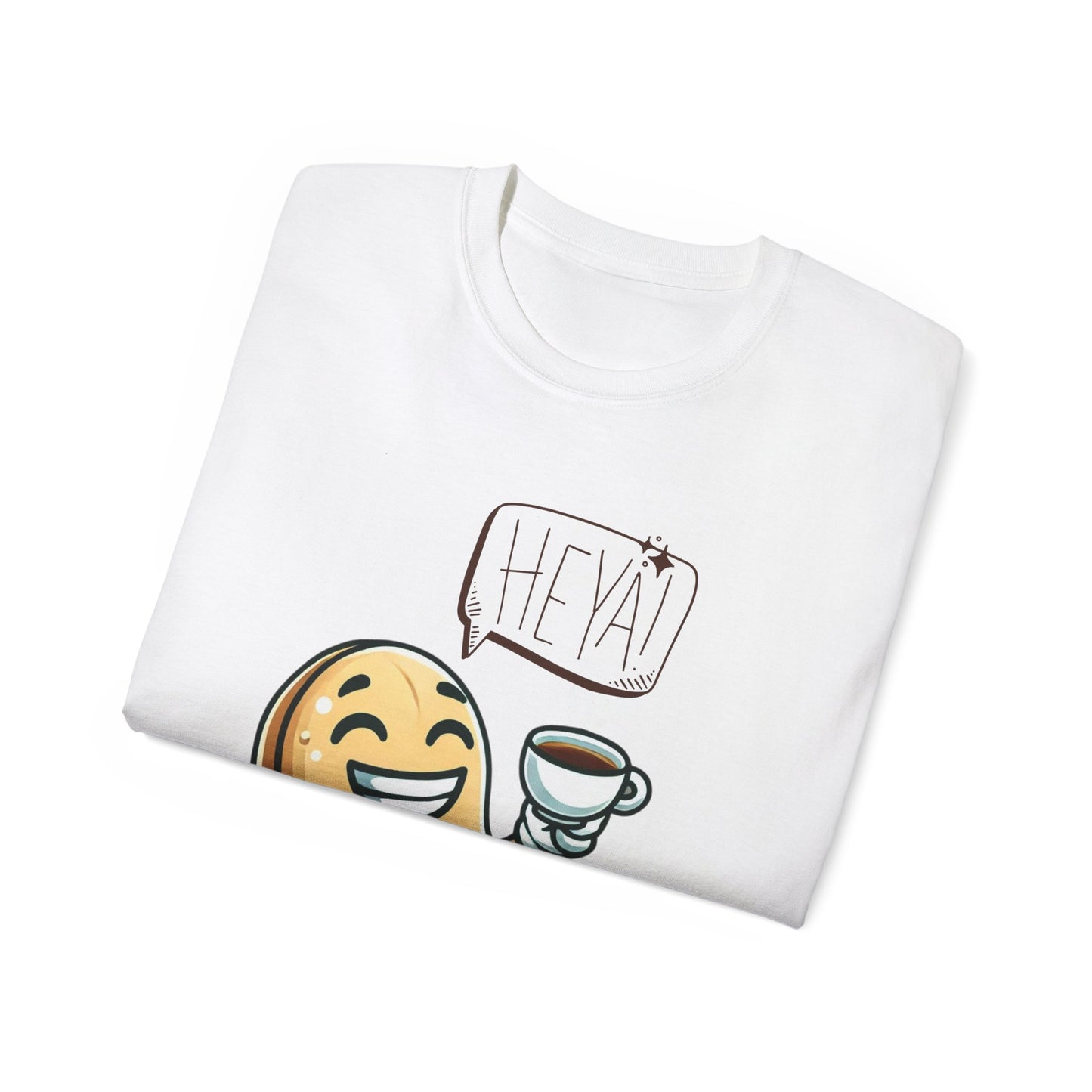 Coffee Bean Cartoon Tee — "Heya!" Cute Morning Coffee T-Shirt