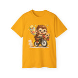 Cute Hedgehog Riding Bike T‑Shirt — Adorable Cartoon Animal Tee (With Teddy)