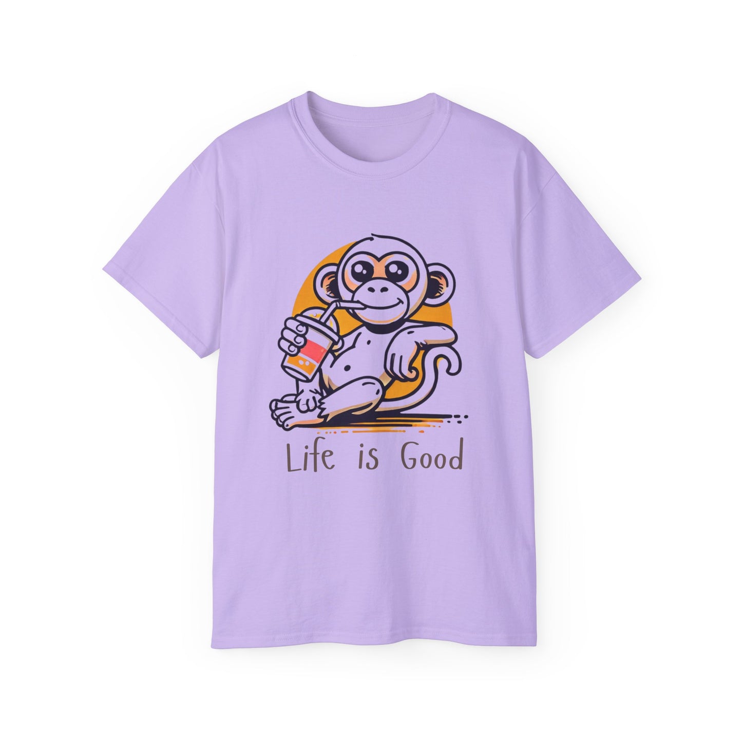 Life Is Good Monkey T‑Shirt — Cute Cartoon Monkey Drinking Juice Tee