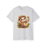 Cute Sloth Summer Tee — Sloth with Bubble Tea & Citrus Illustration Shirt