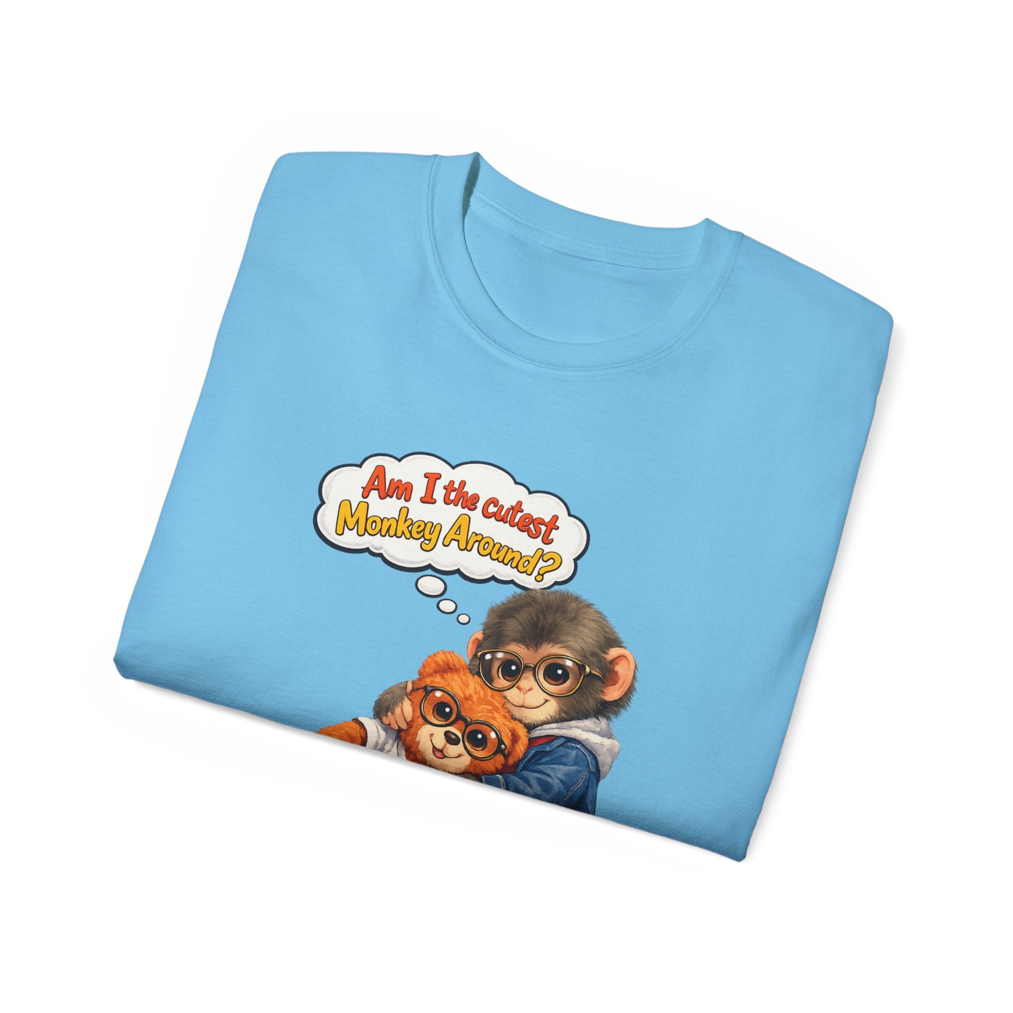 T-Shirt — 'Am I the Cutest Monkey Around?' Cute Monkey & Teddy Graphic Tee