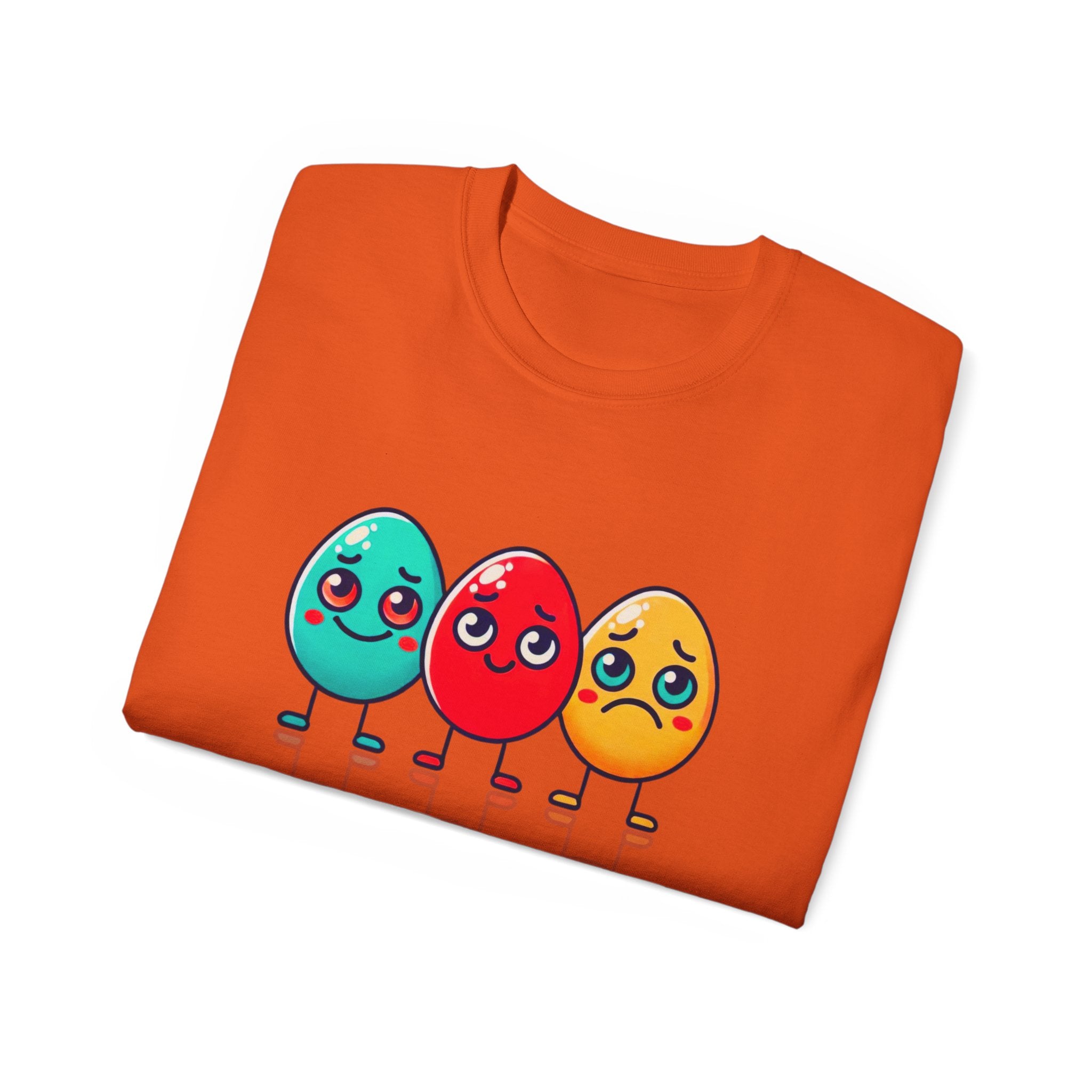 Cute Easter Egg Trio T‑Shirt — Colorful Cartoon Eggs Graphic Tee