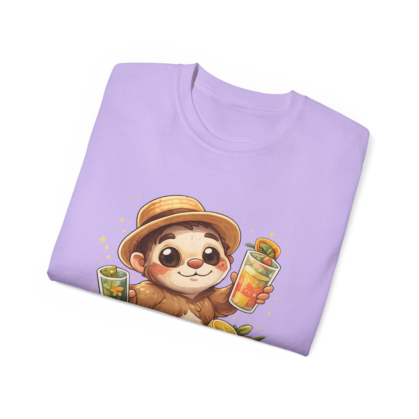 Cute Sloth Summer Tee — Sloth with Bubble Tea & Citrus Illustration Shirt