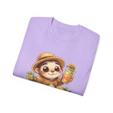 Cute Sloth Summer Tee — Sloth with Bubble Tea & Citrus Illustration Shirt
