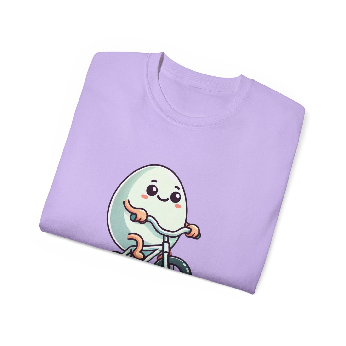 Eggs-cuse Me! Cute Egg Riding Bike T-Shirt — Funny Bicycle Cartoon Tee