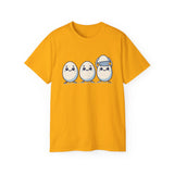 Cute Kawaii Egg Trio Graphic Tee — Adorable Chick Hatching T-Shirt