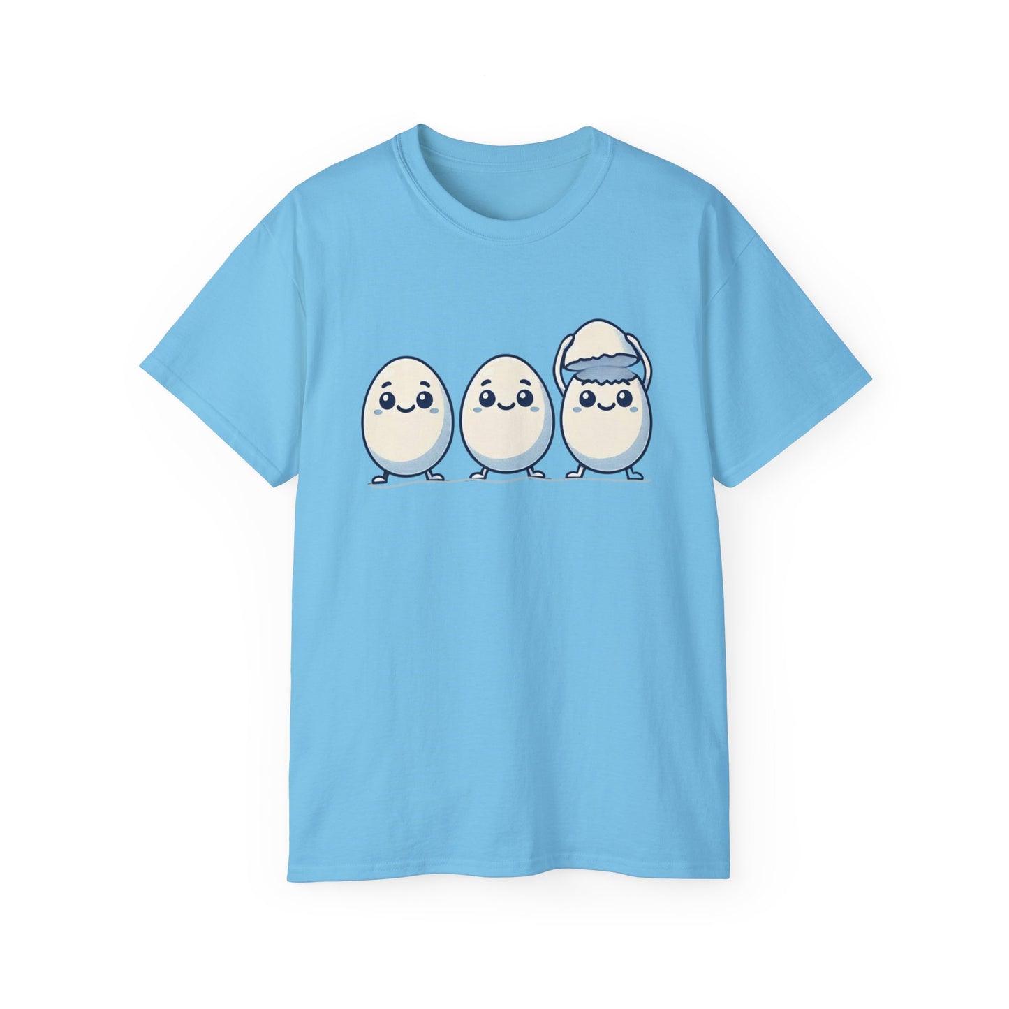 Cute Kawaii Egg Trio Graphic Tee — Adorable Chick Hatching T-Shirt