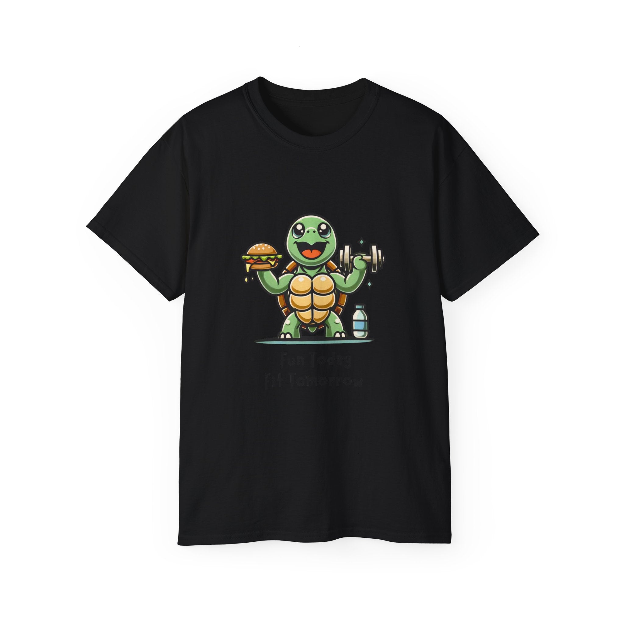 Turtle Fitness Tee — "Fun Today, Fit Tomorrow" Cute Workout Graphic Shirt