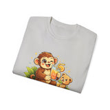 Cute Monkey & Puppy Orange Juice T-Shirt — Playful Tropical Animal Tee