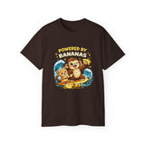 Powered by Bananas Tee — Cute Surfing Monkey & Teddy Graphic Shirt