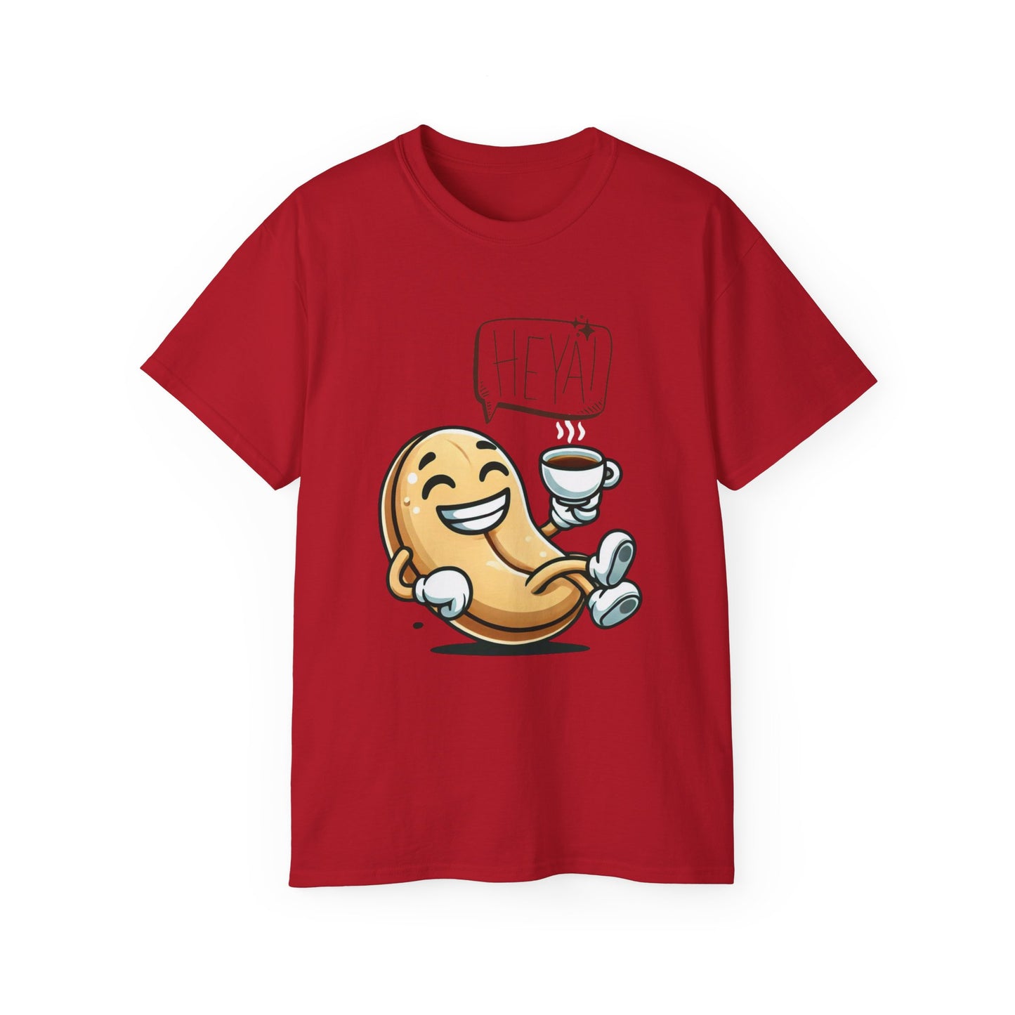 Coffee Bean Cartoon Tee — "Heya!" Cute Morning Coffee T-Shirt