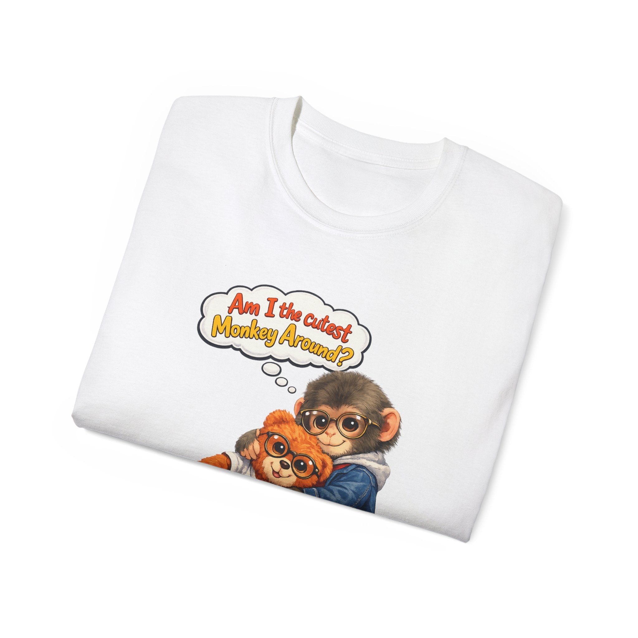T-Shirt — 'Am I the Cutest Monkey Around?' Cute Monkey & Teddy Graphic Tee