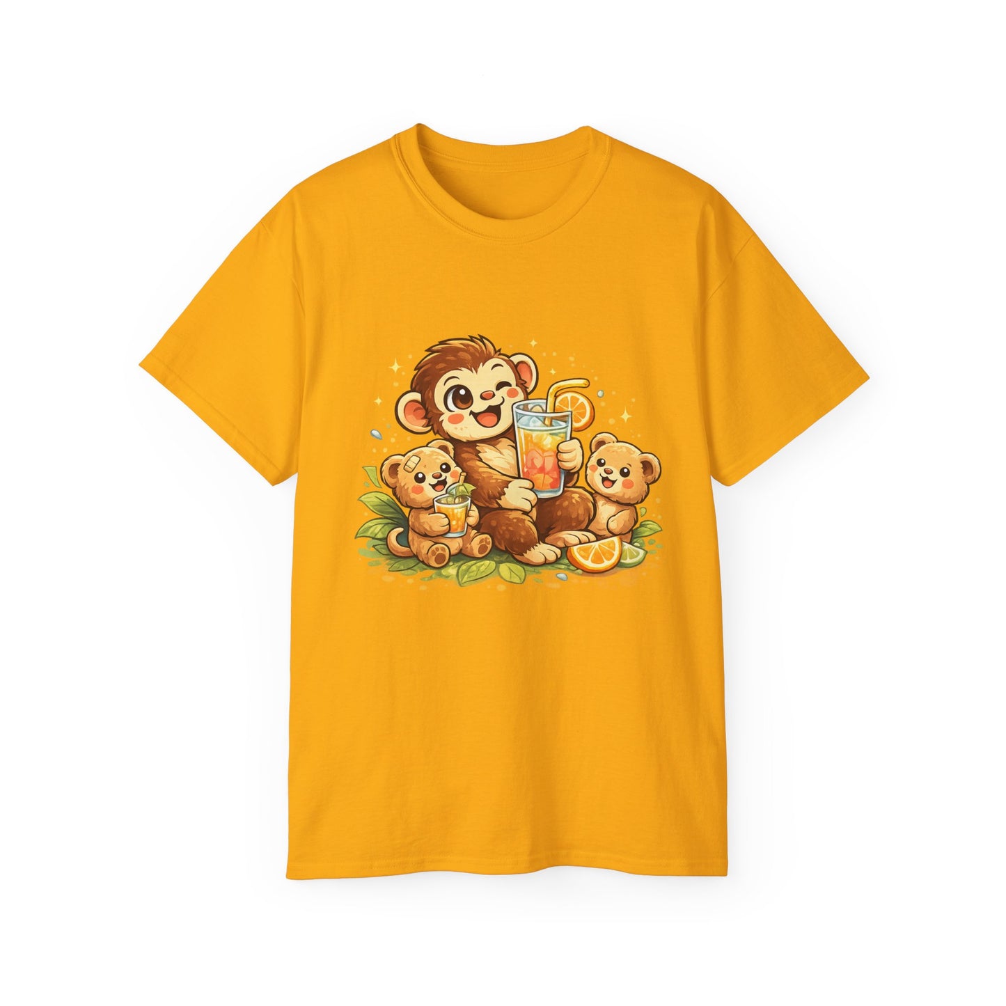 Cute Monkey Family Orange Juice T‑Shirt — Playful Tropical Kids Tee