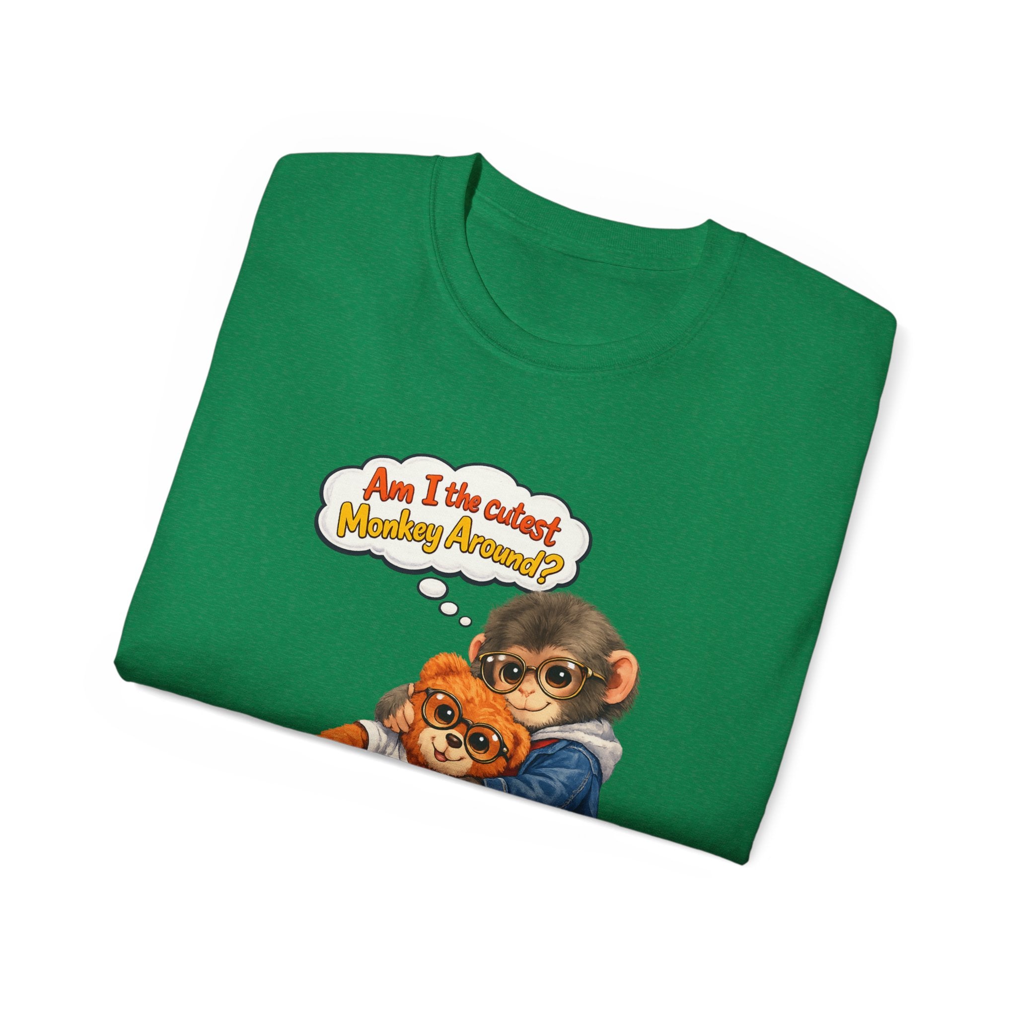 T-Shirt — 'Am I the Cutest Monkey Around?' Cute Monkey & Teddy Graphic Tee