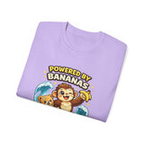 Powered by Bananas Tee — Cute Surfing Monkey & Teddy Graphic Shirt