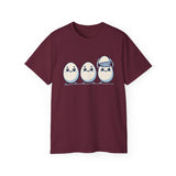 Cute Kawaii Egg Trio Graphic Tee — Adorable Chick Hatching T-Shirt