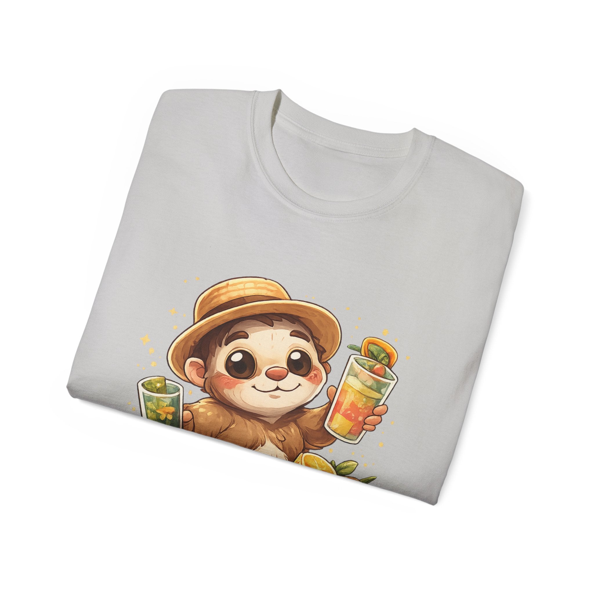 Cute Sloth Summer Tee — Sloth with Bubble Tea & Citrus Illustration Shirt