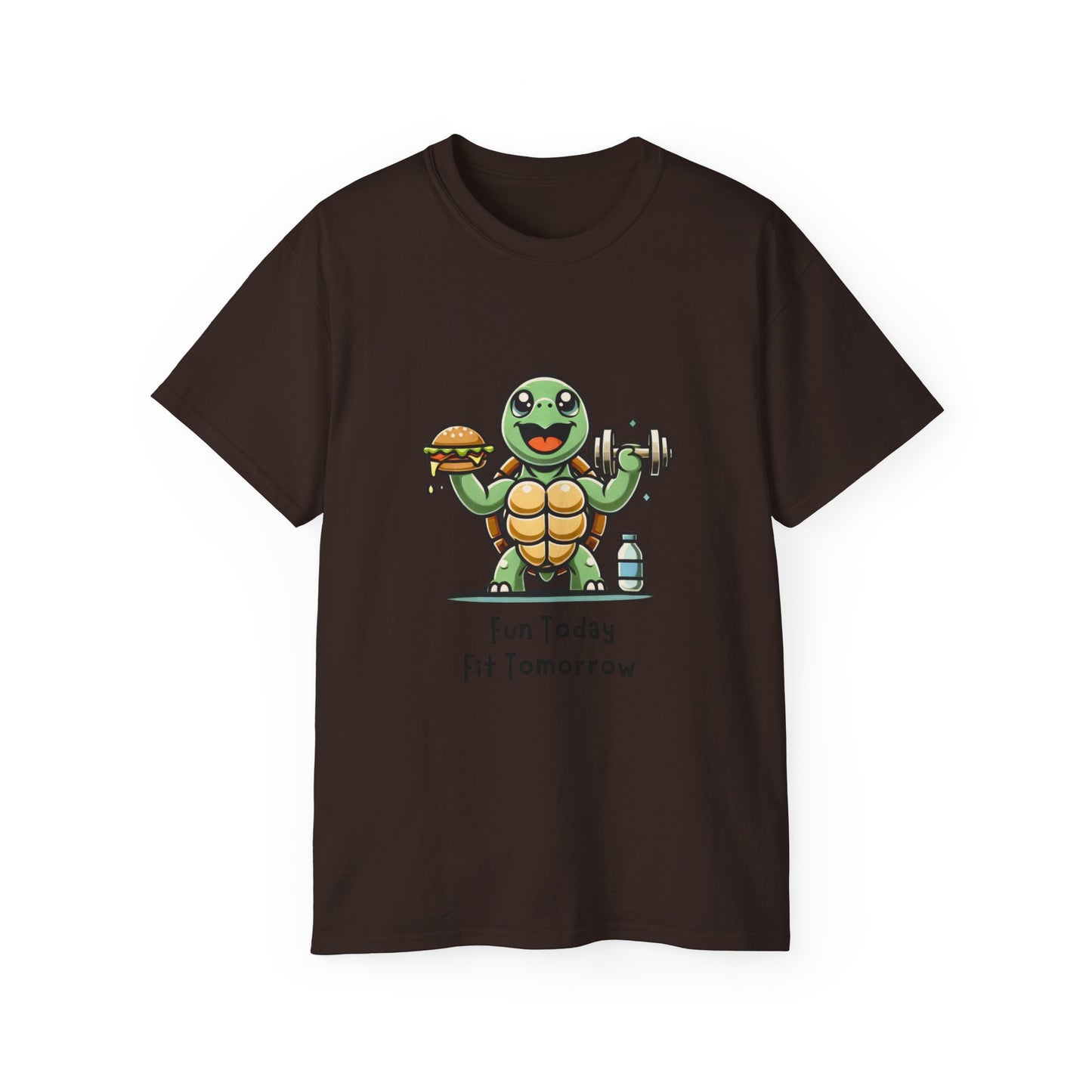 Turtle Fitness Tee — "Fun Today, Fit Tomorrow" Cute Workout Graphic Shirt