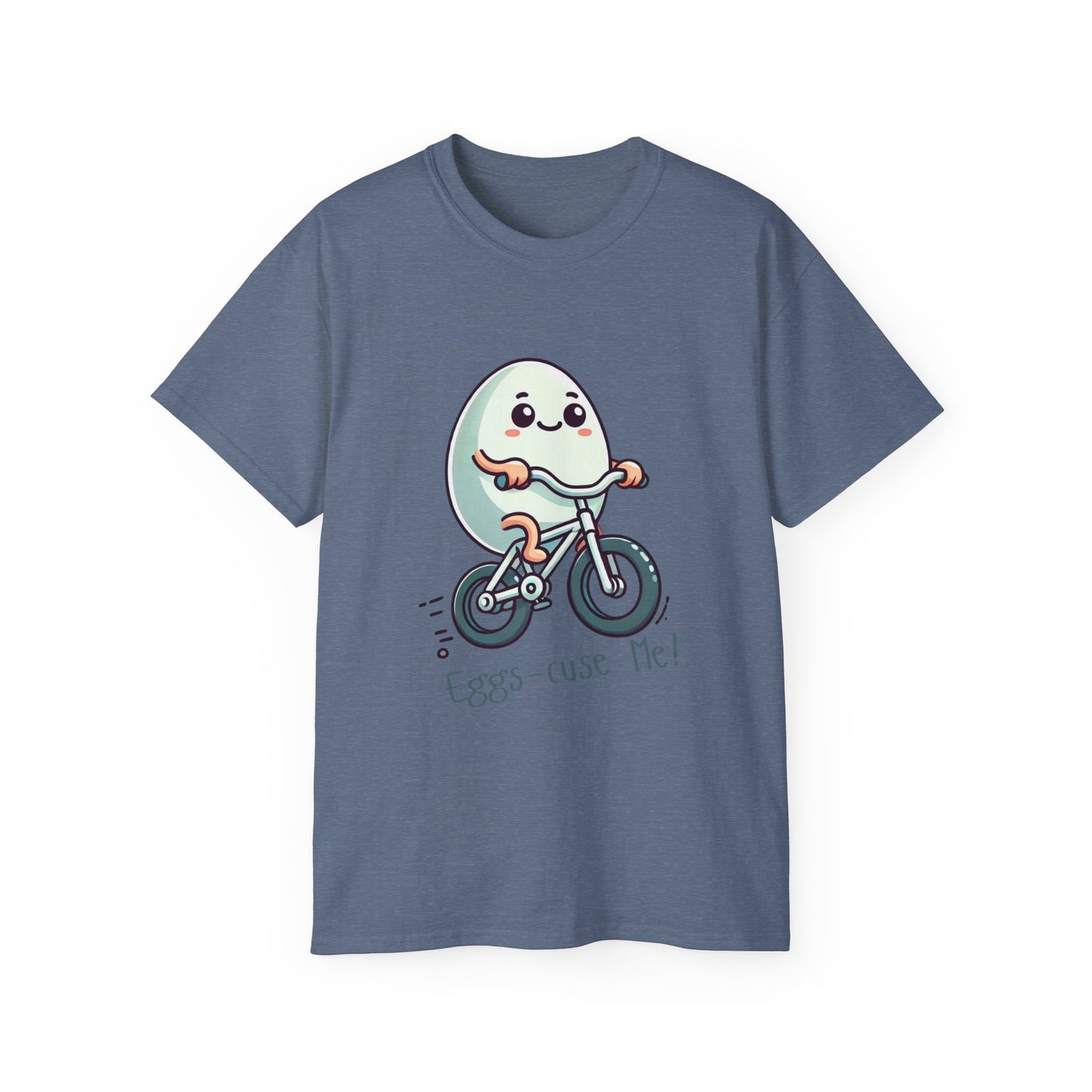 Eggs-cuse Me! Cute Egg Riding Bike T-Shirt — Funny Bicycle Cartoon Tee