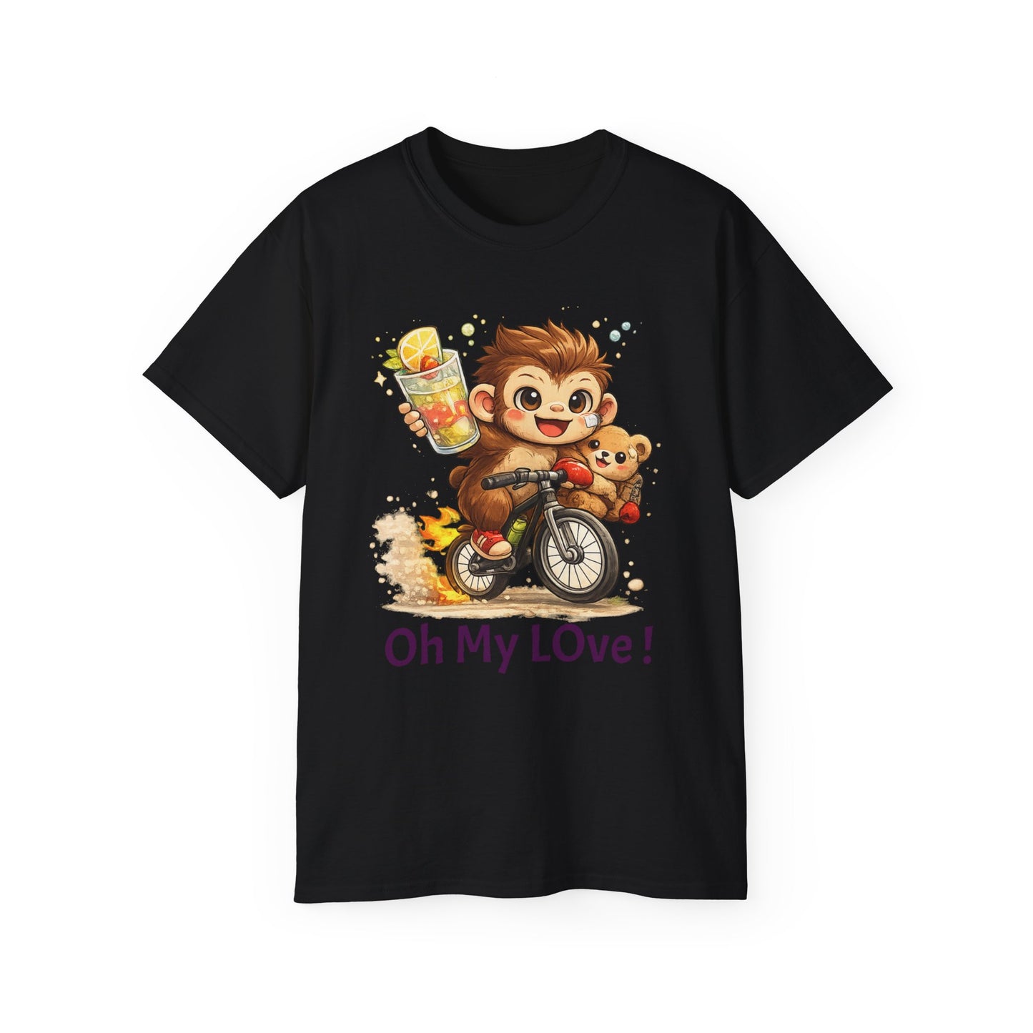 Cute Monkey on Bicycle T‑Shirt — "Oh My Love!" Graphic Tee