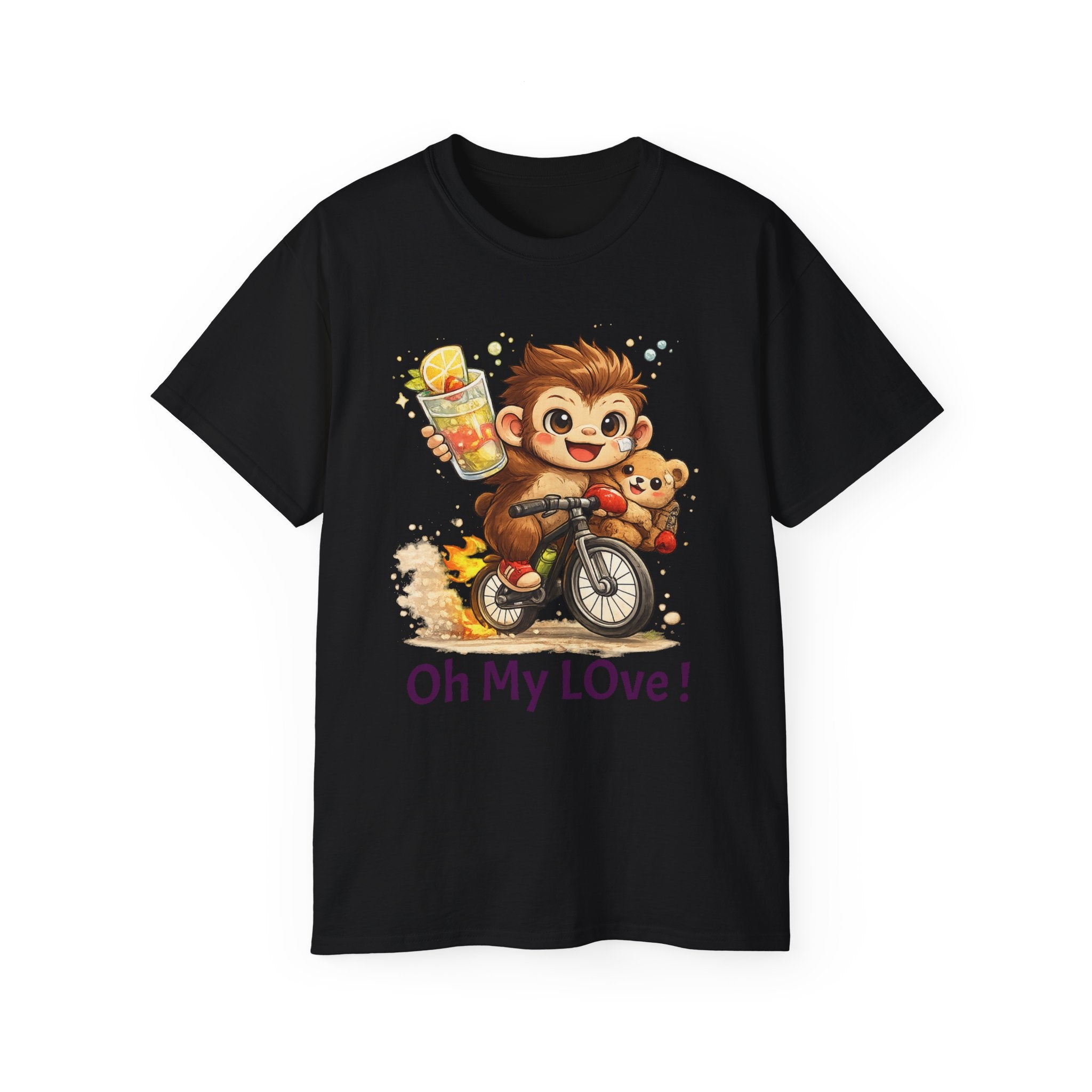 Cute Monkey on Bicycle T‑Shirt — "Oh My Love!" Graphic Tee