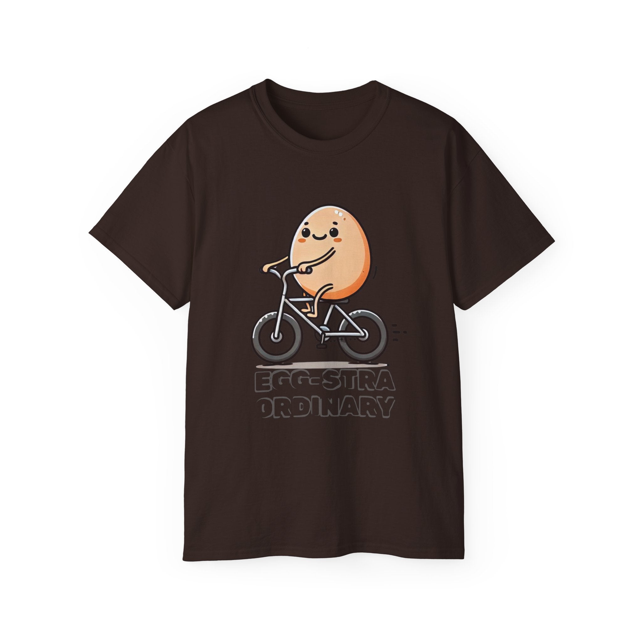Cute Egg on Bike T-Shirt — “Eggs-tra Ordinary” Funny Cycling Tee