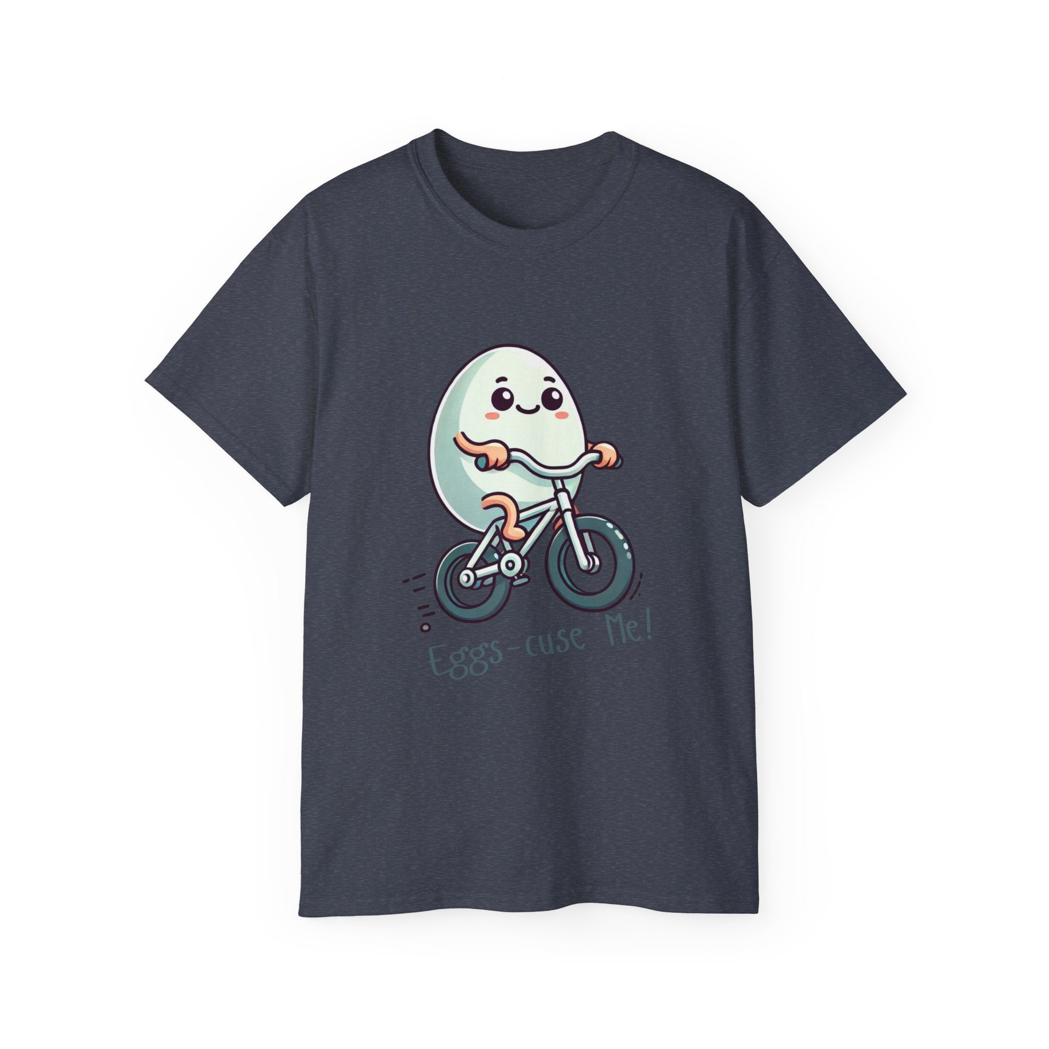 Eggs-cuse Me! Cute Egg Riding Bike T-Shirt — Funny Bicycle Cartoon Tee