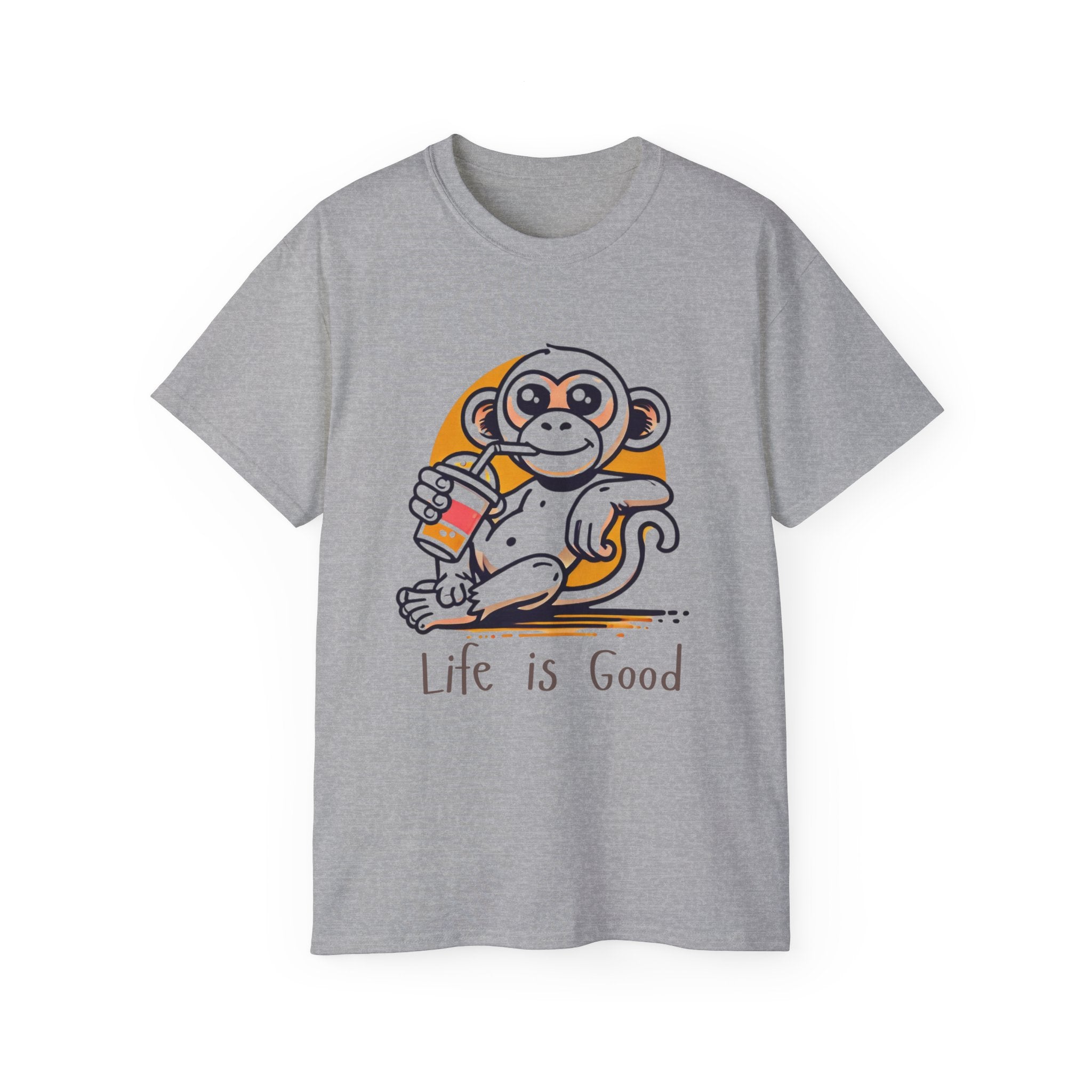 Life Is Good Monkey T‑Shirt — Cute Cartoon Monkey Drinking Juice Tee