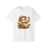 Cute Sloth Summer Tee — Sloth with Bubble Tea & Citrus Illustration Shirt
