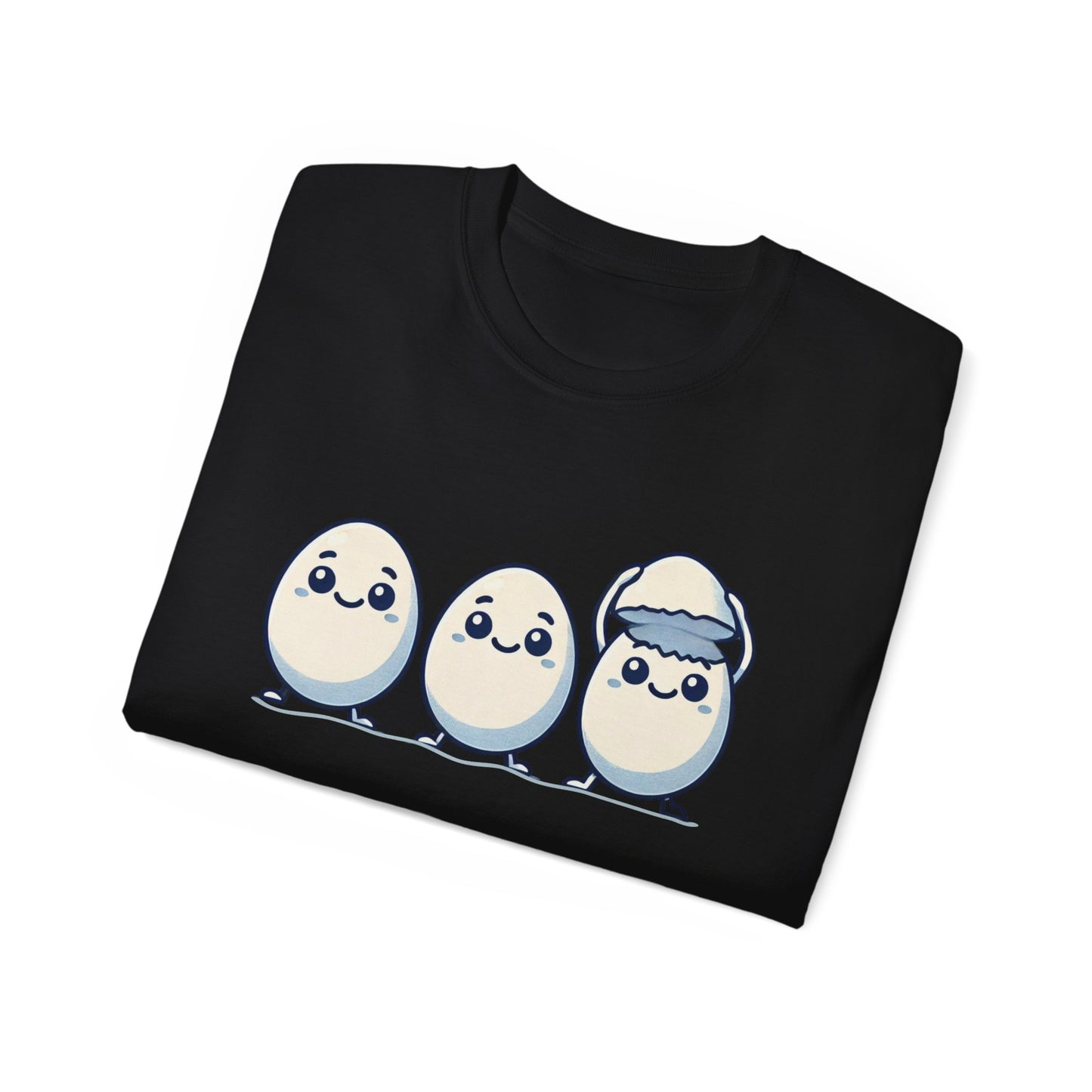 Cute Kawaii Egg Trio Graphic Tee — Adorable Chick Hatching T-Shirt