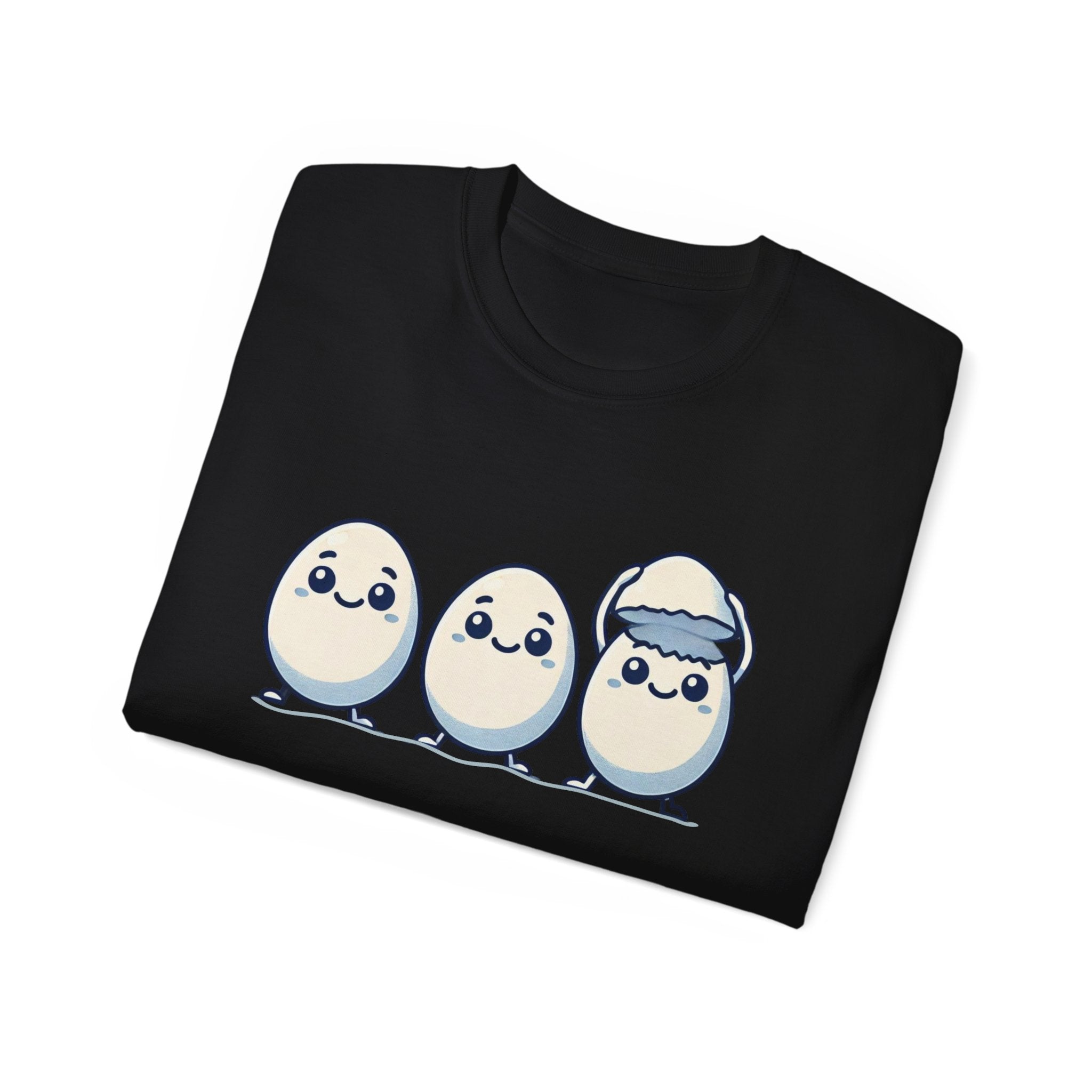 Cute Kawaii Egg Trio Graphic Tee — Adorable Chick Hatching T-Shirt