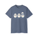 Cute Kawaii Egg Trio Graphic Tee — Adorable Chick Hatching T-Shirt