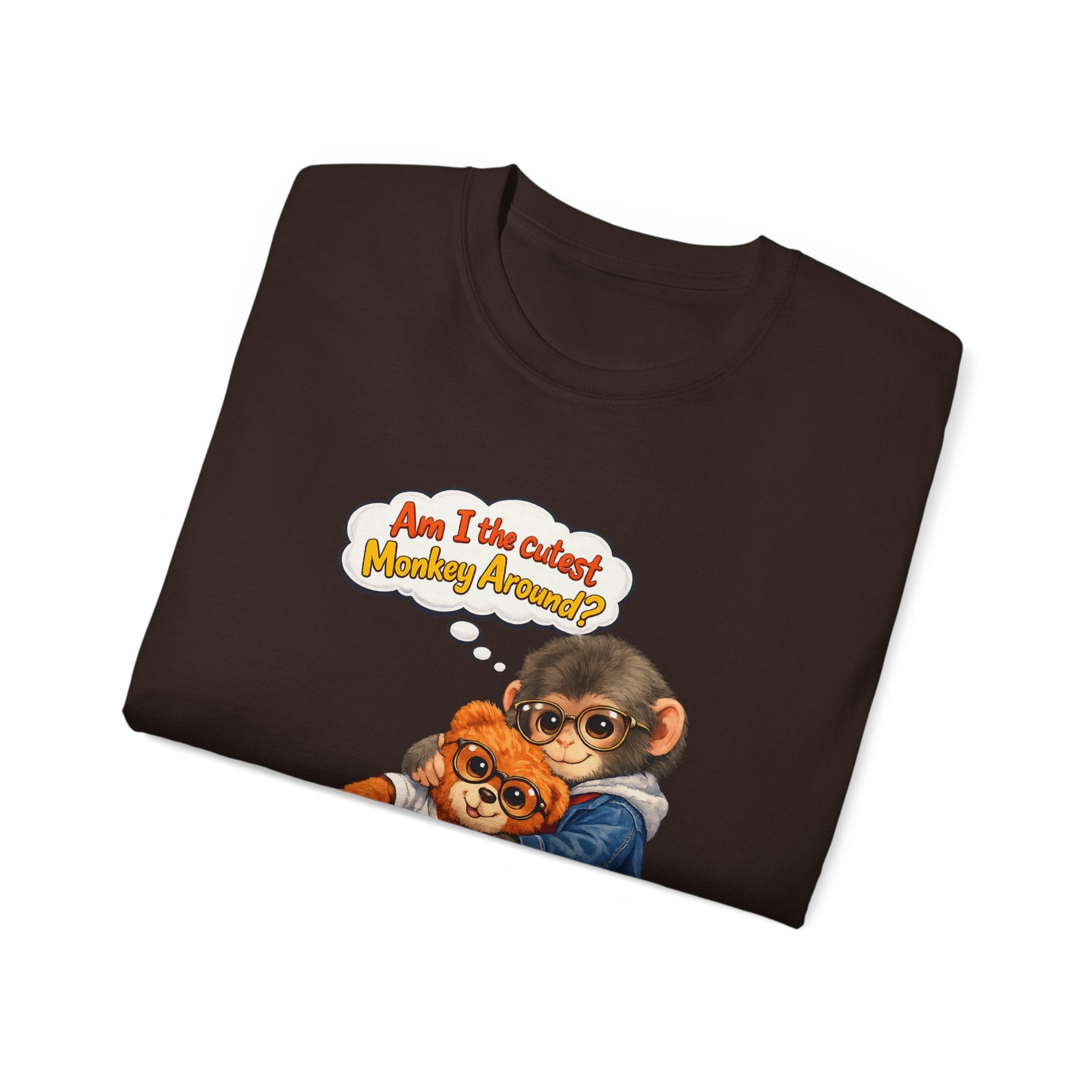 T-Shirt — 'Am I the Cutest Monkey Around?' Cute Monkey & Teddy Graphic Tee
