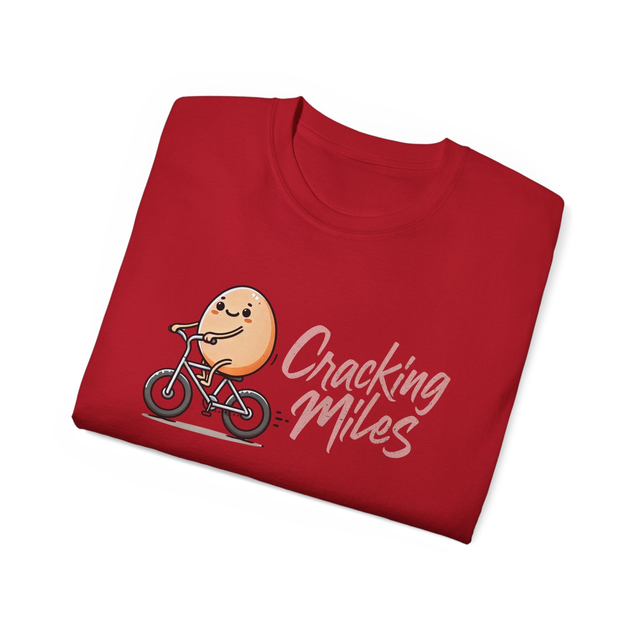 Cracking Miles Cycling T‑Shirt — Cute Egg Biker Tee