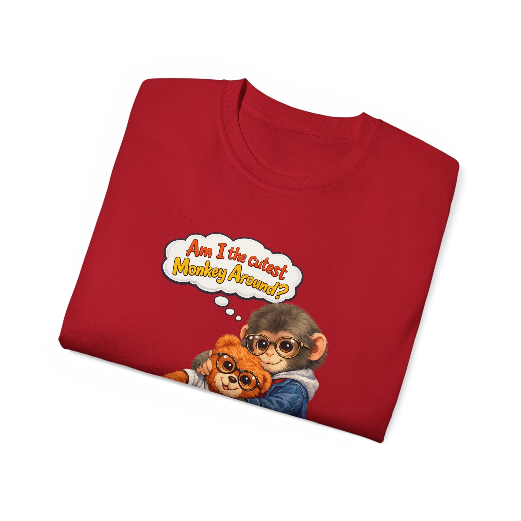 T-Shirt — 'Am I the Cutest Monkey Around?' Cute Monkey & Teddy Graphic Tee