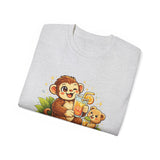 Cute Monkey & Puppy Orange Juice T-Shirt — Playful Tropical Animal Tee