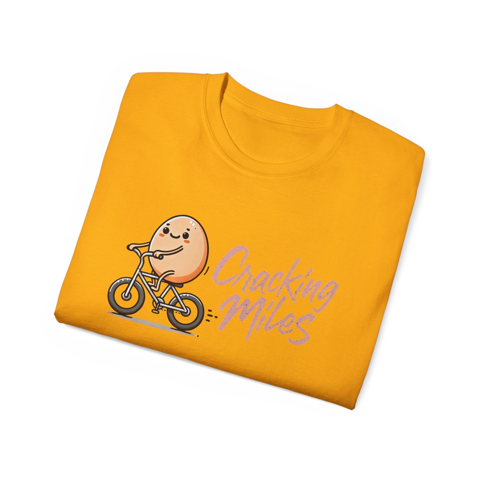 Cracking Miles Cycling T‑Shirt — Cute Egg Biker Tee