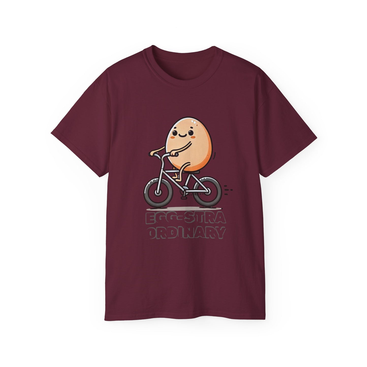 Cute Egg on Bike T-Shirt — “Eggs-tra Ordinary” Funny Cycling Tee
