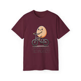 Cute Egg on Bike T-Shirt — “Eggs-tra Ordinary” Funny Cycling Tee