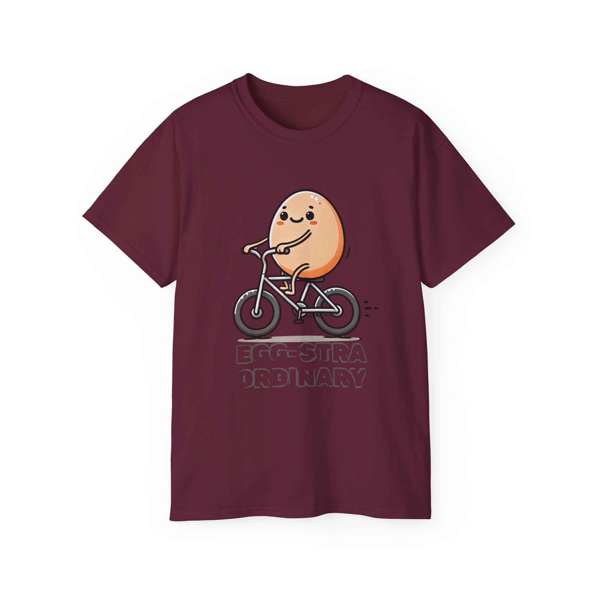 Cute Egg on Bike T-Shirt — “Eggs-tra Ordinary” Funny Cycling Tee