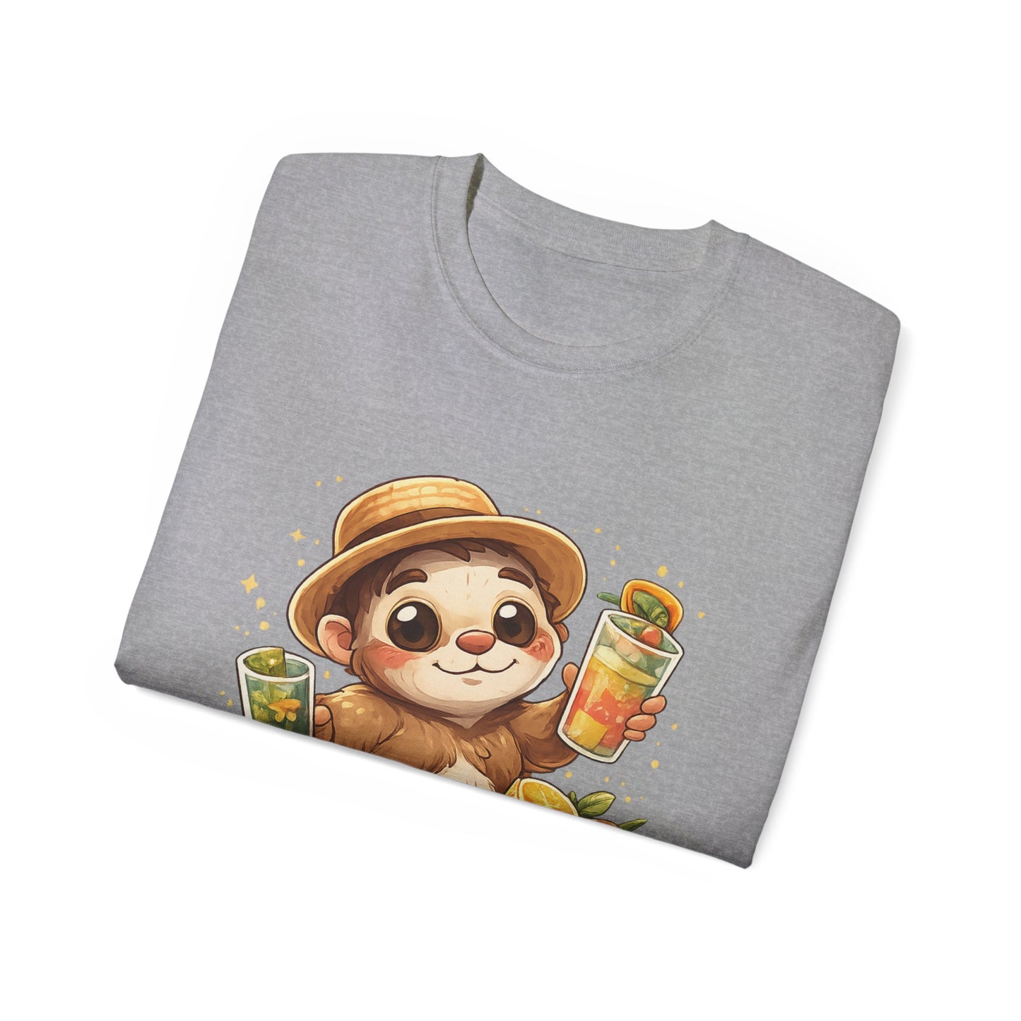 Cute Sloth Summer Tee — Sloth with Bubble Tea & Citrus Illustration Shirt