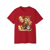 Cute Hedgehog Riding Bike T‑Shirt — Adorable Cartoon Animal Tee (With Teddy)