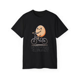 Cute Egg on Bike T-Shirt — “Eggs-tra Ordinary” Funny Cycling Tee