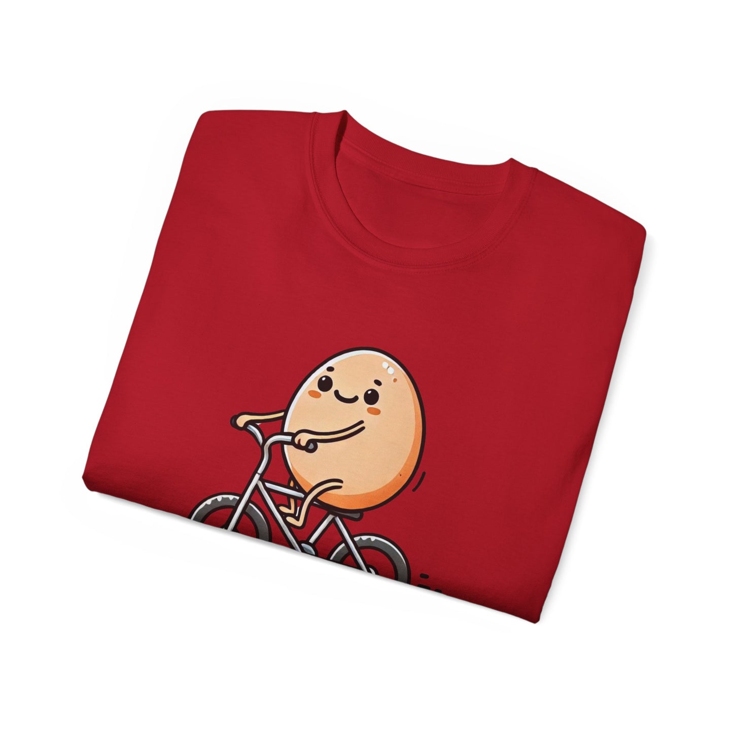 Cute Egg on Bike T-Shirt — “Eggs-tra Ordinary” Funny Cycling Tee