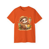 Cute Sloth Summer Tee — Sloth with Bubble Tea & Citrus Illustration Shirt