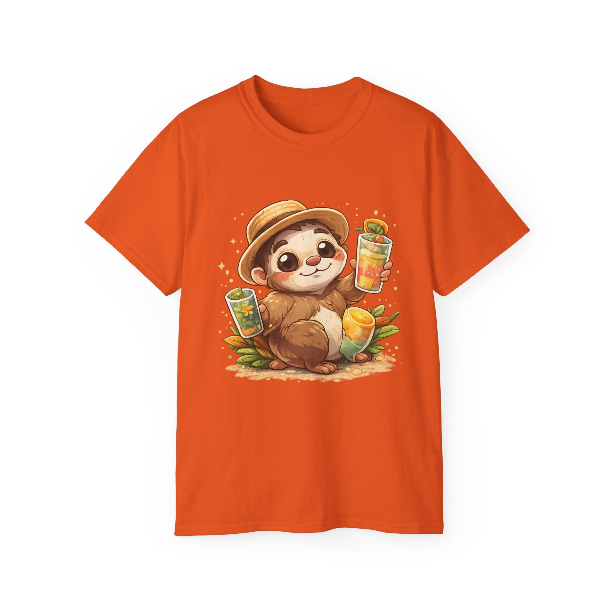 Cute Sloth Summer Tee — Sloth with Bubble Tea & Citrus Illustration Shirt