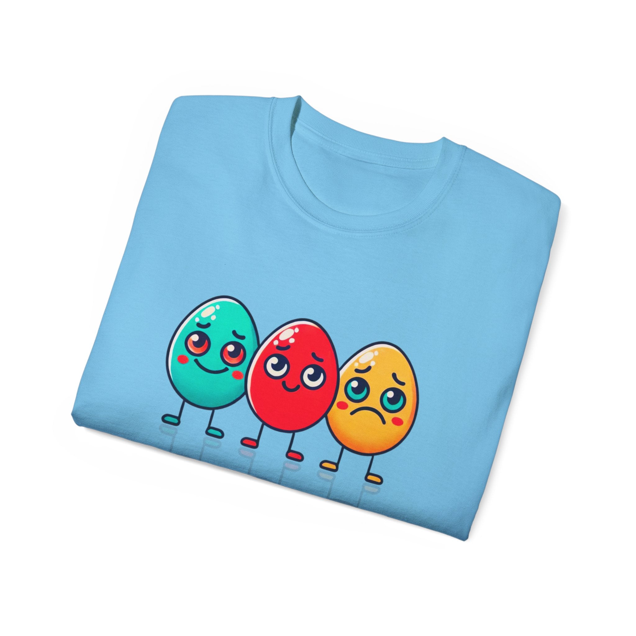 Cute Easter Egg Trio T‑Shirt — Colorful Cartoon Eggs Graphic Tee