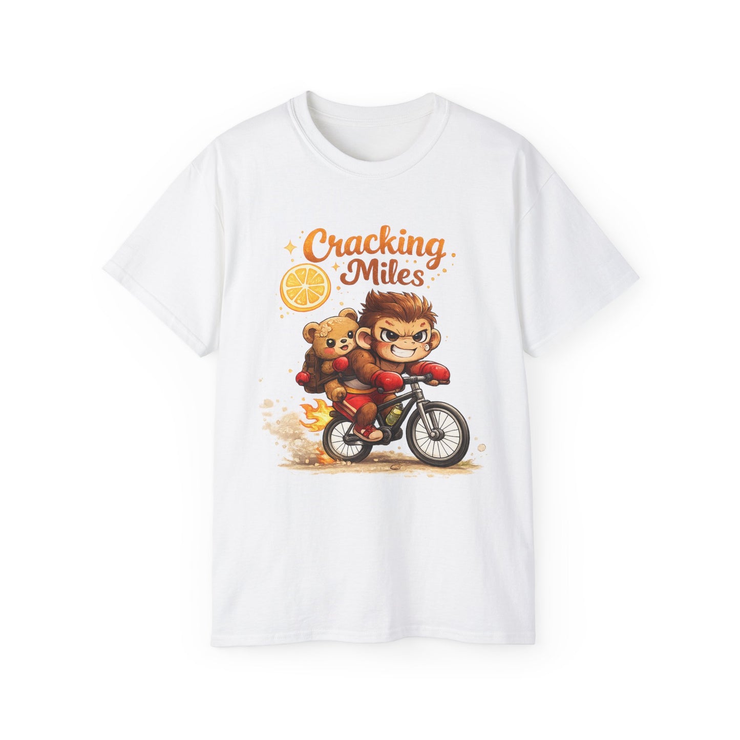Cracking Miles Monkey Bike Tee — Cute Bear Rider Graphic T-Shirt