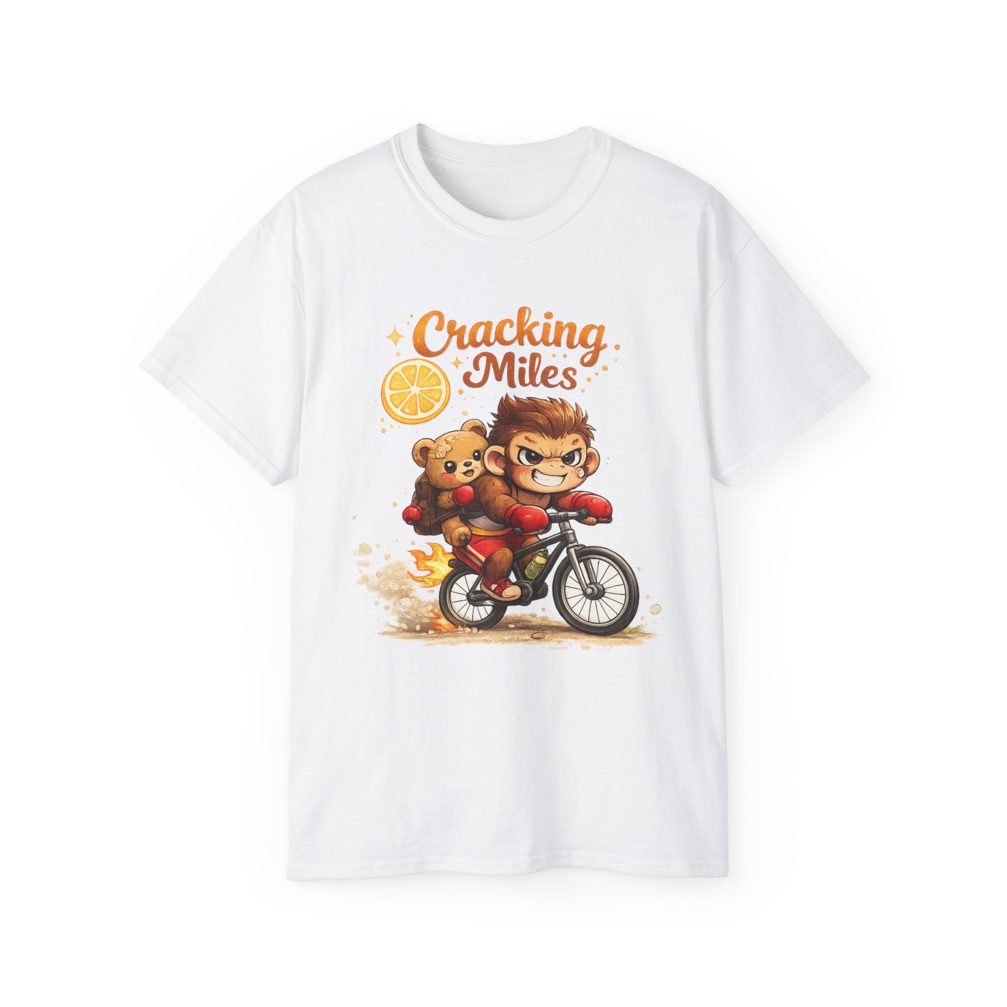 Cracking Miles Monkey Bike Tee — Cute Bear Rider Graphic T-Shirt