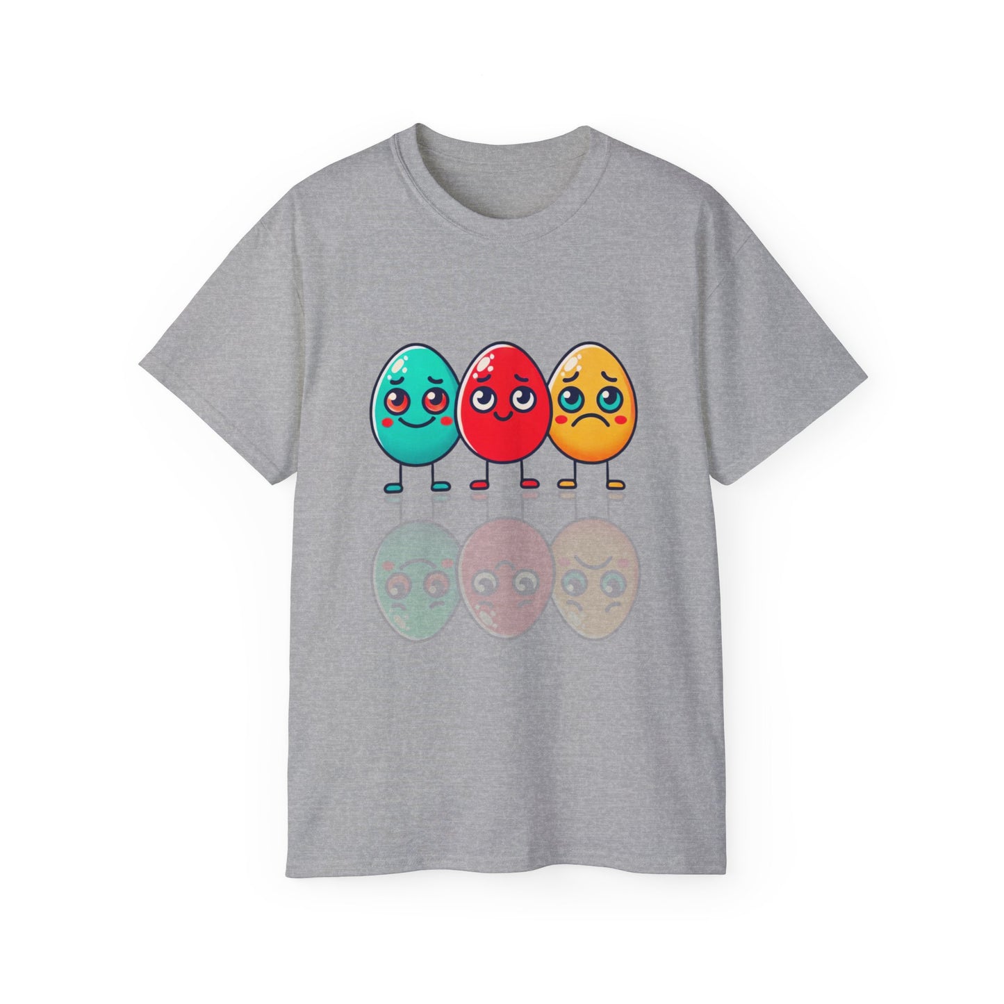 Cute Easter Egg Trio T‑Shirt — Colorful Cartoon Eggs Graphic Tee